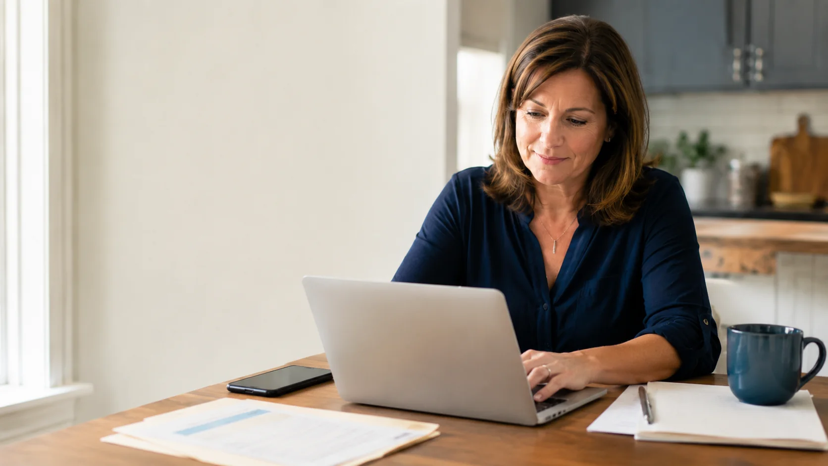 A person completing an online claim inquiry at home